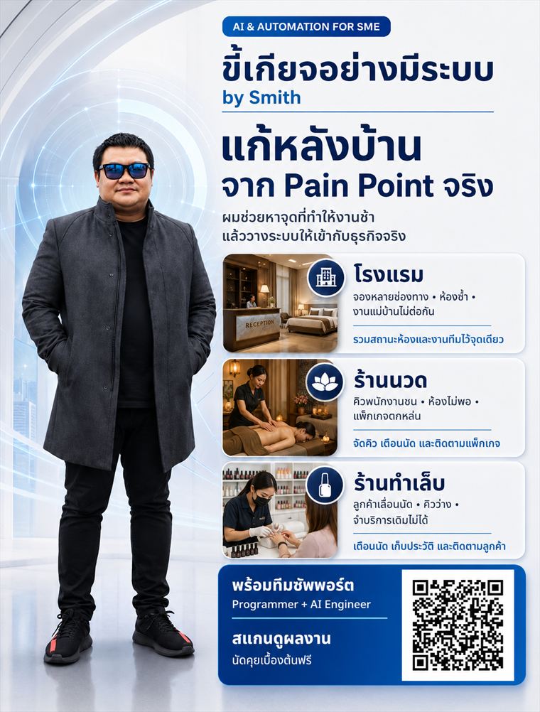 นามบัตร SmithSystem — ขี้เกียจอย่างมีระบบ by Smith แก้หลังบ้านจาก Pain Point จริง
